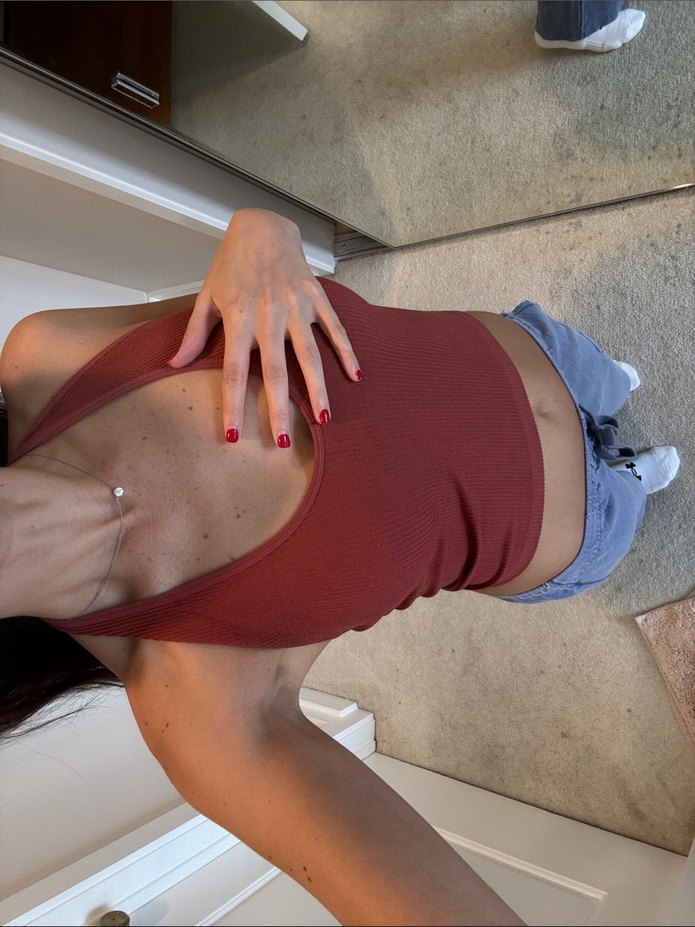 Rust Ribbed Scoop Tank Top - Picture 4 of 6